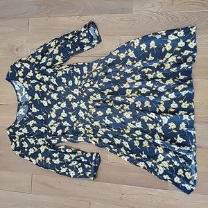 Free People 3/4 Sleeve Washed Black Yellow Floral Print Mini Dress 4